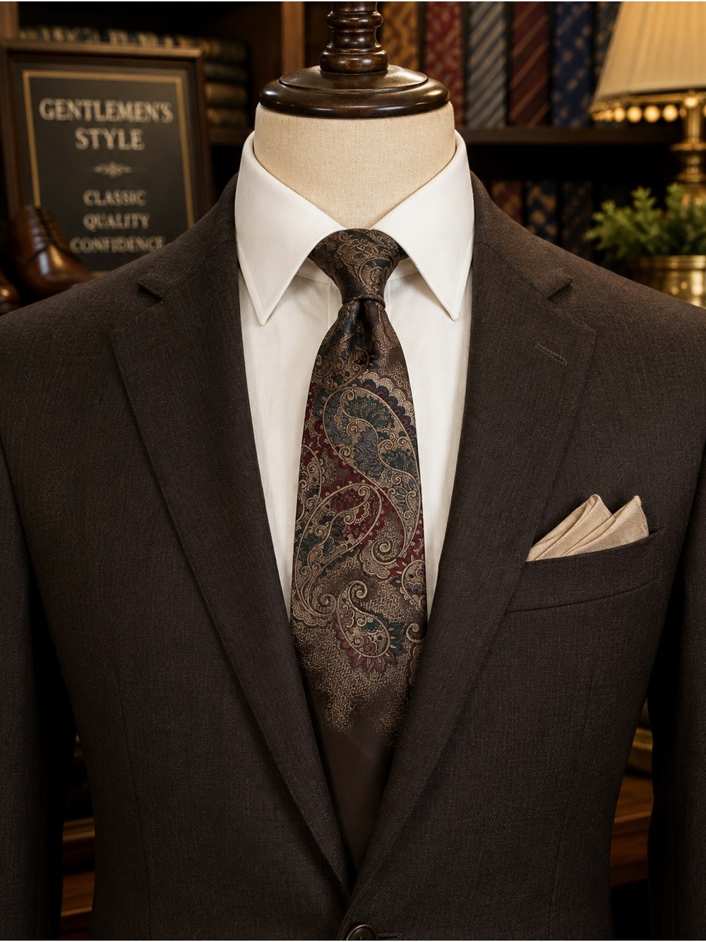 Windridge Mens Brown Paisley Necktie Burgundy Taupe Classic Dress Tie